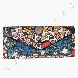 Coach Soft Wallet Mixed Yankee Floral Print Logo Envelope Coated Canvas EUC